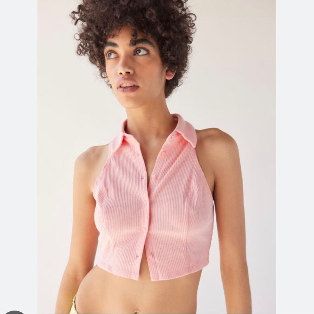 NWT Urban Outfitters Clove Pink Button-Down Vest Crop Top S